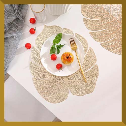 5. gold leaf placemats, placemat size